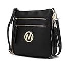 MKF Crossbody Bag for Women – PU Leather Expandable Messenger Purse – Designer Pocketbook Handbag Shoulder Strap, Angelina Black, Small