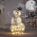 LED Iron Flocking Art Snowman with Metal Stand - Christmas Snowman Ornament, 82cm Handmade Metal Snowman with 20 LED Lights, Christmas Outdoor Indoor Decoration Gift, Window Scene Layout