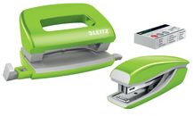 Leitz 55612054 Mini Stapler and Hole Punch Set, Staple or Punch Up to 10 Sheets,