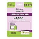 Koodo Mobile Prepaid 15$-70$ Sim Card Kit (3G Network) - 1 Month Prepaid Service Included | Talk-Text-Data | Pay as You go | Canada (15$ Talk-Text-Data) (KM15TT)