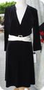 Connected Apparel Dress Size 14 Black velvet stretchy designer dress white sash 