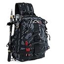 Night Cat Fishing Backpack with Rod Holder Fishing Tackle Storage Bag Water-Resistant Fishing Gear Bag Shoulder Backpack Sling Bag for Outdoor Fishing Camping Hunting