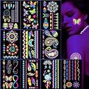 MAYCREATE® 10 Sheets Temporary Tattoo Stickers Night Glow in the Dark Sticker, 80+ Styles Waterproof UV Neon Stickers, Body Face Fake Tattoos for Women Men Kids Rave Festival Party