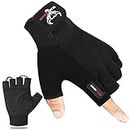 BEAST RAGE Gym Gloves Weight lifting Gloves Training Anti Slip Padded Palm Half Finger Powerlifting Workout Exercise Gloves for Men and Women (Jet Black, L)
