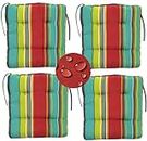Patio Cushions 16"x16"- Indoor/Outdoor Outdoor Chair Cushions Green, Waterproof, Removable Striped Patio Chair Cushions, Set of 4 (Polyester)