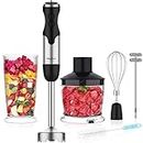 Keylitos 5-in-1 Immersion Hand Blender, Powerful 800W 12-Speed Handheld Stick Blender with Stainless Steel Blades, Chopper, Beaker, Whisk and Milk Frother for Smoothie, Baby Food, Sauces Red,Puree, Soup (Black)