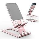MEISO Cell Phone Stand, Fully Foldable Phone Holder for Desk, Desktop Mobile Phone Cradle Dock Compatible with iPhone, Samsung Galaxy, iPad Mini, Tablets Up to 10” (Rose Gold)