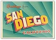 Vintage Touristische Gruß-Illustration aus San Diego, Kalifornien Kühlschrankmagnet