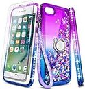 NGB Compatible for iPhone 8 Plus Case, iPhone 7 Plus /6 Plus /6S Plus with Tempered Glass Screen Protector, Ring Holder, Girls Women Kids Liquid Bling Sparkle Glitter Cute Case (Purple/Blue)