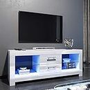 ELEGANT 1300mm LED TV Cabinet Modern White Gloss TV Stand with Ambient Lights for Living Room and Bedroom with Storage Furniture for 32 40 43 50 52 inch 4k TV