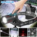 300000LM LED Zoom Head Torch Light Rechargeable Camping Hunting Flashlight Lamp