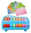 vGRASSP Kid's 2 in 1 Piano Xylophone Musical Instrument with 8 Key Scales for Clear Tones with Music Cards Songbook (Blue)