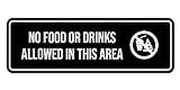 Signs ByLITA Standard No Food or Drinks Allowed in This Area Door or Wall Sign Durable ABS Plastic | Laser Engraved | Easy Installation | Elegant Design Sign (Black) - Medium