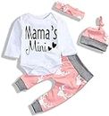 i-Auto Time 4Pcs Newborn Baby Girl Clothes Mama's Mini Romper+Deer Pants+Hat+Headband Christmas Outfits Set (White+Pink, 0-6 Months)