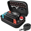 Deruitu Carrying Case for Nintendo Switch/OLED Model Case, Portable Travel Protective Hard Messenger Bag Soft Lining 18 Games for Switch Console Pro Controller & Accessories Black