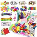 obqo 1000+ Pcs Craft Supplies for Kids, Toddler Craft Box Ages 4-8 Kids Included Pipe Cleaners, Pom Poms, Buttons & Box - All in One for Kids Craft Box Supplies Age 4 5 6 7 8