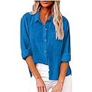 Deals of The Day Clearance 2024 Womens Tops Dressy UK Casual Summer Button Down Cotton Linen Shirts Work Office Women Blouse and Shirts Roll Up Long Sleeve Lapel Blouses Trendy Loose Fit Ladies Tops