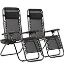 FDW Zero Gravity Chair Patio Chairs Set of 2 Outdoor Chairs Folding Chairs Outdoor Anti Gravity Chair Lounge Reclining Camping Deck Chair with Pillow and Cup Holde (Black)