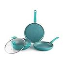 CELLO Aluminium Cookwell Granite Non-Stick Cookware Set Induction Base 2Ltr Kadhai, Fry Pan 22Cm, 28Cm Non Stick Dosa Tawa With Glass Lid, Green