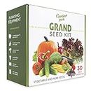 Grand Seed Growing Kit - 30 Vegetable Seeds Varieties - Gloves with Claws, 6 Biodegradable Peat Pots, 6 Bamboo Plant Markers - Grow Your Own Indoor Garden - Ideal Gardening Gift