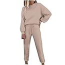 TIMIFIS Womens Sets 2 Piece Outfits Comfy Travel Lounge Set Long Sleeve Crewneck Sweatsuits Casual Drawstring Sweatpants, Khaki, Medium