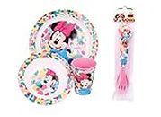 Minnie 5Pcs Coloured BPA Free Micro Dining Set - Plate, Bowl, Tumbler, Spoon and Fork Dinnerware Set for Children