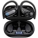 GNMN Bluetooth Headphones Wireless Earbuds 80hrs Playback Ear Buds IPX7 Waterproof Stereo Bass Over-Ear Earphones with Earhooks Microphone LED Battery Display for Sports/Workout/Gym/Running Black
