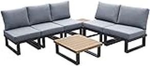 Design HUB1 7 Pieces Patio Furniture Set Metal Outdoor Sectional Conversation Sofa Set with Deep Seat Gray Cushions and 2 Pieces Coffee Table, Modern Patio Couch Sofa Set for Lawn Garden