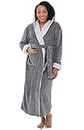 Alexander Del Rossa Womens Fleece Robe, Long Hooded Bathrobe, Small Medium Steel Grey with Sherpa Contrast (A0273STLMD)