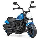 HONEY JOY Kids Electric Motorcycle, Battery Powered Motorbike with Training Wheels, LED Headlights, Threaded Tires & Soft Start, 6V Ride-on Toy with Music Board for Toddlers 3 Years Old (Blue)