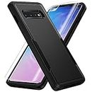 Warsia for Samsung Galax S10 Case, Galaxy S10 Case,with HD Screen Protector [Military Grade Drop Tested] Heavy-Duty Tough Rugged Shockproof Protective Case for Samsung S10, Black