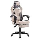 segedom Gaming Chair with Footrest High Back Game Chair Ergonomic Office Chair with Adjustable Headrest Lumbar Pillow Linkage Armrests High Back PVC Leather Computer Video Recliner Chair (Beige)