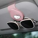 FLYEEGO Sunglass Holder for Car Visor, Hello Pink Cat Anime Cute Kitty Cat Kawaii Cartoon Magnet Sunglasses Holder for car, Leather Car Sunglass Holder, Visor Sunglass Holder with Glasses Cards