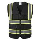 HATAUNKI High Visibility Reflection Black Mesh Safety Vests with 8 Pockets and Front Zipper, hi vis safety vest for Men and Women, Meets ANSI/ISEA Standards(Black-07,3X-Large)