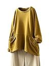 FTCayanz Women's Cotton Tunic Tops Oversized Crewneck Long Sleeve Sweatshirts Casual Shirts Pullover with Pockets Yellow X-Large
