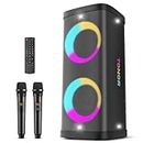 Bluetooth Karaoke Machine for Adults with 2 UHF Wireless Microphones Mic, TONOR Portable PA Speaker System with Party LED Lights, Supports USB/TypeC/TF, Ideal for Home Karaoke Party Outdoor Events K60