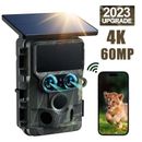4K 60MP Solar Trail Camera Dual Lens WiFi Bluetooth Hunting Game Cam NightVision