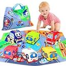 Soft Car Toys for 1 Year Old Boy Girl - Baby Toys 6 to 12 Months 12-18 Months Pull Back Car Vehicle Set with Playmat - 1st Birthday Gifts for Toddler Toys Age 1-2 - Baby