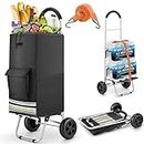 Shopping Cart, Super Loading Grocery Cart 220 lbs Capacity Grocery Shopping Foldable Cart with Extra Large Black Shopping Bag Portable Grocery Cart with Adjustable Bungee Cord