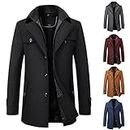 Mens Wool Blend Trench Coat, Mid-Length Notched Collar Long Top Pea Coats Business Single Breasted Jacket Overcoat(A#Black,X-Large)
