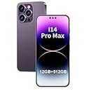 I14 ProMax Unlocked Android Phone 8-core Smartphone 12GB+512GB Cell Phone 24MP+50MP Camera Pixels 6800mAh Battery for Extended Standby 6.7inch HD Screen Unlocked Phone 5G Dual SIM (Purple)