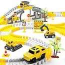 BBLIKE 255 PCS Construction Race Tracks for Kids Boys Toys, Excavators Bulldozers Truck Toy Cars Playset Boys Toys Age 3-8 Girls Birthday Gifts Construction Vehicles Kids Garden Toys Outdoor
