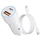 USB C Car Charger, iPhone Fast Car Charger Cigarette Lighter Adapter with 38W Dual Port PD 20W - QC 3.0 18W Car Charger Plug and Lightning Cable, USB C Fast Car Charger for iPhone 14/13/12/11 Pro Pad