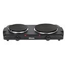 EMtronics 2500W Portable Hob with Double Hotplates and Thermostat Control, Mini Hot Plate Hob Stove, Adjustable Temperature, 155mm and 185mm Dual System - Black