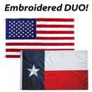 American and Texas State Flag Combo SET 3X5 FT 150D POLYESTER