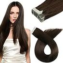 VARIO 16 Inch, 2 Dark Brown: Tape in Remy Human Hair Extensions 8A 20Pcs 50G Per Set #2 Dark Brown Remy Hair Extensions Seamless Skin Weft Remy Silk Straight Hair Glue in Extensions Glue in