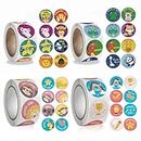 2000pcs Motivational Reward Stickers for Kids, 4 Rolls 1 Inch Round Cartoon Animals Praise Stickers,Motivational Stickers Teacher Supplies for Classroom