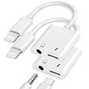 [Apple MFi Certified] 2 Pack Lightning to 3.5mm Jack Adapter for iPhone Dongle 2 in 1 Charger + AUX Audio Splitter Adapter Compatible with iPhone 14 13 12 11 XS XR 8 Support All iOS System