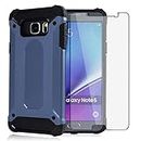 Asuwish Phone Case for Samsung Galaxy Note 5 with Tempered Glass Screen Protector Cover and Slim Rugged Hybrid Dual Layer Cell Accessories Protective Glaxay Note5 Gaxaly Notes 5s Five Women Men Blue