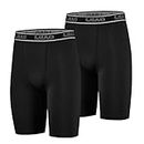 LEAO Youth Boys Compression Shorts 2-pack Performance Athletic Underwear Sports Boxer Briefs, Black/Black, Large